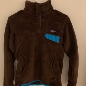 Women’s Brown & Blue Patagonia Fleece Button Up